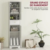 HOMCOM Armoire salle de bain haute meuble de rangement colonne avec placards tiroir et étagères réglables 40x29,5x170cm blanc(m-4)