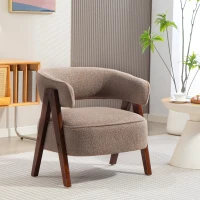 HOMCOM Fotoliu de salon din material bouclé, scaun căptușit, șezut larg, spătar ergonomic, 70 x 64 x 71 cm, maro(m-6)