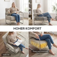 HOMCOM Moderner Sessel, Akzentstuhl mit breitem Sitz und dicker Polsterung, Chenille-Polsterstuhl fürs Wohnzimmer, Beige(m-4)