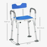 HOMCOM Tabouret de douche chaise de douche ergonomique hauteur réglable pieds antidérapants 56,5 x 53,5 x 87 cm blanc et bleu(m-3)