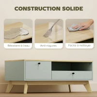 HOMCOM Table basse de salon, table d'appoint rectangulaire avec tiroir, porte et compartiment ouvert, vert clair et chêne(m-5)