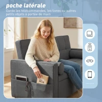 HOMCOM Canapé convertible 2 places 3 en 1 canapé-lit avec lit gigogne double dossier réglable 2 coussins 80,5x137,5x84cm gris(m-7)