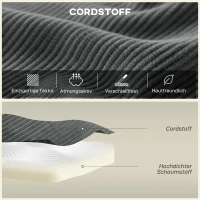 HOMCOM Modulares Ecksofa, L-förmiges Sofa-Bett mit tiefem Sitz, breiten Armlehnen, 2 Kissen, Dunkelgrau(m-5)