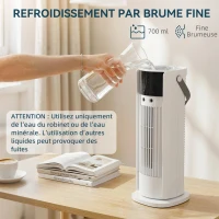 HOMCOM Ventilateur de table colonne avec brumisateur et éclairage RGB, ventilateur de bureau 3 vitesses, oscillation 90°, blanc(m-4)