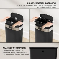 HOMCOM Mülleimer, Edelstahl Küchenmülleimer mit offen bleibendem Deckel, herausnehmbarer Inneneimer, 21,5x19,5x30 cm, Schwarz(m-6)