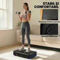 SPORTNOW Platformă Vibrantă cu 120 Niveluri de Viteză, 5 Programe și Lumină LED, Silențioasă, pentru Exerciții Acasă cu Benzi de Rezistență pentru Arderea Grăsimilor și Drenaj Limfatic(m-7)