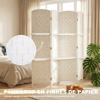 HOMCOM Paravent séparateur de pièce 4 panneaux 160 x170 cm avec 2 étagères, pliable, en bois(m-6)