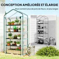 Outsunny Serre de jardin PVC avec étagères 5 niveaux, serre de balcon, châssis en acier, porte zippée, 90x49x193cm, transparent(m-4)