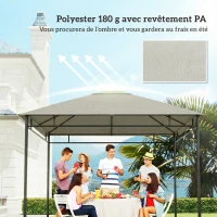 Outsunny Toile de rechange pour pavillon tonnelle tente toit de remplacement gazebo de jardin polyester 180 g/m² 3 x 3 m gris(m-6)