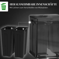 HOMCOM 2 x 20 L Doppelmülleimer, Pedalöffnung, leicht zu reinigen, Edelstahl, Kunststoff, Schwarz(m-7)
