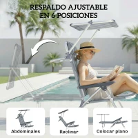 Outsunny Juego de 2 Sillas de Playa Plegables con Dosel Ajustable Respaldo Reclinable 6 Posiciones Reposacabezas Azul y Blanco(m-4)