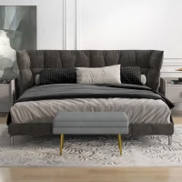 HOMCOM Ławka Tapicerowana z Przestrzenią do Przechowywania, Drewno Lite, 79,5 cm x 37,5 cm x 43 cm, Ciemnoszary(m-8)