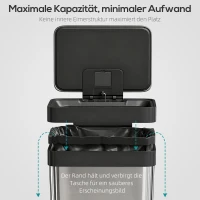 HOMCOM 60 L Mülleimer mit Fußpedal, Edelstahl-Abfalleimer mit sanft schließendem Deckel, Silberfarben(m-8)