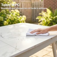 Outsunny Table de Jardin Rectangulaire pour 4-6 Personnes, Plateau en WPC et Cadre en Métal, Pieds Réglables, 140x80x75cm, Blanc(m-5)