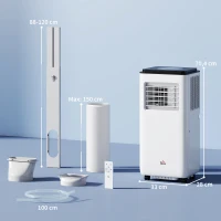 HOMCOM Climatiseur portable 10000 BTU/h - ventilateur, déshumidificateur pour pièces jusqu'à 35 m² - télécommande, minuterie(m-3)