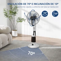 HOMCOM Ventilador Nebulizador Oscilante 90 W Tanque 2,8L 3 Velocidades 5 Aspas y Ruedas Ø44,5x120 cm Blanco(m-6)