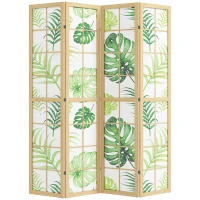 HOMCOM 4-teiliger Raumtrenner, faltbar, Boho-Design, tropisches Motiv, freistehender Raumteiler, Holzrahmen, Grün(m-11)