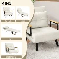 HOMCOM Relaxsessel im Skandidesign, Liegesessel, Lesesessel. ink. Kissen mit Knopfhefung, Cremeweiß(m-4)