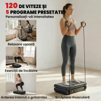 SPORTNOW Platformă Vibrantă cu 120 Niveluri de Viteză, 5 Programe și Lumină LED, Silențioasă, pentru Exerciții Acasă cu Benzi de Rezistență pentru Arderea Grăsimilor și Drenaj Limfatic(m-5)