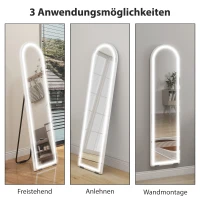 HOMCOM Ganzkörperspiegel mit LED-Lichtern, 150 x 40 cm, bogenförmig, dimmbar, 3 Lichtfarben, freistehend oder Wandmontage, Weiß(m-6)