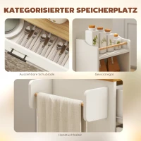 HOMCOM Kücheninsel, Küchenwagen auf Rollen, mit abklappbarer Arbeitsplatte, Schublade, Ablage, 120 x 68 x 85 cm, Weiß(m-5)