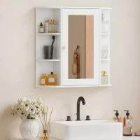 HOMCOM Armoire Murale avec Miroir Salle de Bain Meuble Miroir avec Rangement Toilettes 1 Porte + étagères latérales Blanc(m-10)