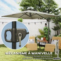 Outsunny Parasol déporté carré 2,5 x 2,5 m, parasol de jardin extérieur avec manivelle, 2 bases incluses, 8 baleines, gris clair(m-7)