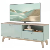 HOMCOM TV-Möbel 120 cm, TV-Bank für Fernseher bis 91,44 cm mit 2 Türen, Schublade, offenes Fach, Hellgrün(m-7)