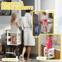 AIYAPLAY Tour d'observation enfant 4 en 1, tour d'apprentissage, hauts rebords de sécurité, tableau noir/blanc, 58x46x92cm, gris(m-8)