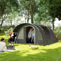 Outsunny Tente de camping avec porche pour 4 à 6 personnes légère ventilée étanche 5 000 mm montage facile sac de transport gris(m-10)