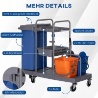 HOMCOM Putzwagen Reinigungswagen mit 3 Ebenen Wischwagen mit Presse, 2x18L Eimer  für Hotel(m-5)