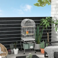 PawHut Cage à oiseaux sur roulettes avec étagère plateau amovible 2 bols perchoir acier inoxydable 51 x 51 x 153 cm blanc(m-10)