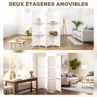 HOMCOM Paravent séparateur de pièce 4 panneaux 160 x170 cm avec 2 étagères, pliable, en bois(m-5)