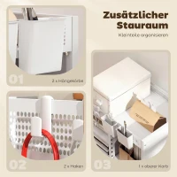 HOMCOM Bücherregal auf Rollen, 4-stufig, verstellbare Regalböden & Hängekörbe für Home Office und Wohnzimmer, Weiß(m-6)