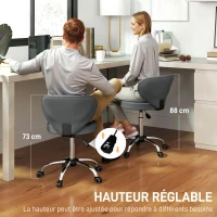 HOMCOM Tabouret à roulettes, tabouret de massage en PU avec hauteur réglable 73-88 cm et dossier, pivotant 360°, gris(m-4)