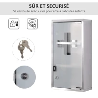 HOMCOM Armoire à Pharmacie 2 étagères 3 Niveaux verrouillable Porte Verre trempé dépoli Logo Croix 25L x 12l x 48H cm Acier INOX(m-5)