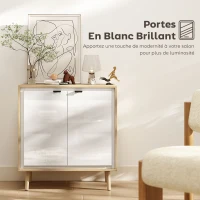HOMCOM Buffet à haute brillance, meuble de rangement avec double porte, étagère réglable, 72 x 35 x 77 cm, blanc et chêne(m-4)
