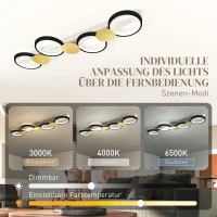 HOMCOM Deckenleuchte LED 38W 1500LM 3000K-6500K Deckenlampe Wohnzimmerlampe mit 4 Glühbirnen Fernbedienung Schwarz+Gold(m-5)