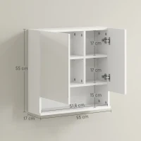 kleankin Armoire murale miroir de salle de bain placard de rangement 2 portes 55 x 17 x 55 cm blanc(m-3)