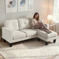 HOMCOM Sofá Chaise Longue Sofá em Forma de L Estofado em Poliéster Sofá de Canto Reversível 186x130x84 cm Creme(m-2)