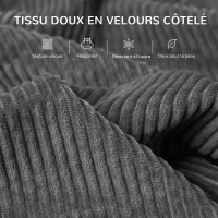 HOMCOM Canapé 3 places 212 cm avec 2 coussins à ressorts, tissu velours côtelé, pour salon, chambre, bureau à domicile, gris foncé(m-6)
