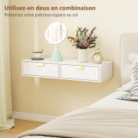 HOMCOM Lot de 2 tables de chevet murales, tables de nuit suspendues avec tiroir ondulé, 40 x 30 x 15 cm, blanc(m-6)