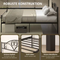 HOMCOM Bettgestell aus Metall mit Kopfteil, 300 kg Belastbarkeit, 145L x 211B x 106H cm, Schwarz(m-7)