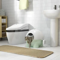 PawHut Bac à litière pour chat maison de toilette avec porte battante couvercle amovible 53 x 51 x 48 cm vert et blanc(m-10)