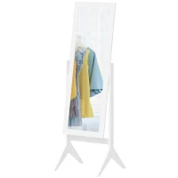 HOMCOM Standspiegel Ganzkörperspiegel Schminkspiegel Erhöhte Füße Pflegeleicht MDF Weiß 47 x 46 x 148 cm(m-10)