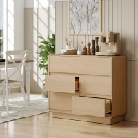 HOMCOM 100 cm Sideboard, Buffetschrank mit 6 Schubladen, Kommode für Küche, Wohnzimmer, Esszimmer, Naturholz(m-8)