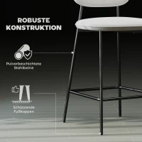HOMCOM 2er-Set Barhocker, Bistrohocker mit Fußstütze, Samt-Bezug, Stahlbeinen, für Esszimmer, 45 x 49 x 102 cm, Hellgrau(m-6)