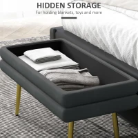 HOMCOM Ławka Tapicerowana z Przestrzenią do Przechowywania, Drewno Lite, 79,5 cm x 37,5 cm x 43 cm, Ciemnoszary(m-5)