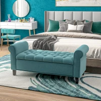 HOMCOM Banc de rangement bout de lit avec accoudoirs, tissu velours rembourré et capitonné, 126 x 48,5 x 57 cm, vert(m-10)