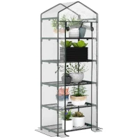 Outsunny Serre de jardin PVC avec étagères 5 niveaux, serre de balcon, bâche renforcée 135 g/m², châssis en acier, porte zippée enroulable, pour légumes plantes fleurs, 69 x 49 x 193 cm, transparent(m-11)